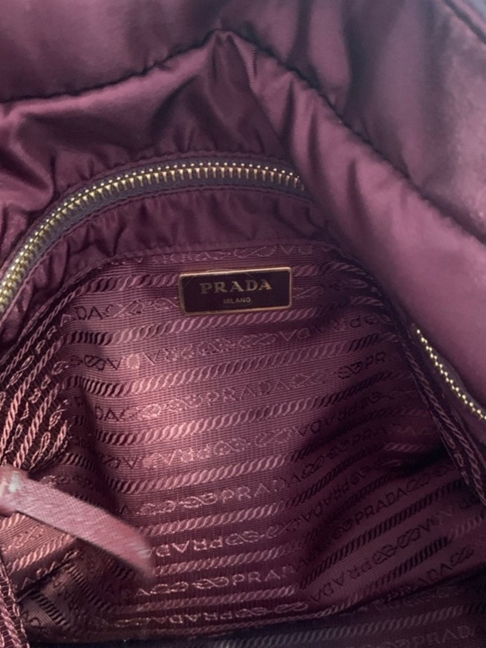 Prada Burgundy Nylon Tote with Gold-Tone Logo~Certificate Of Authenticity - Picture 7 of 13